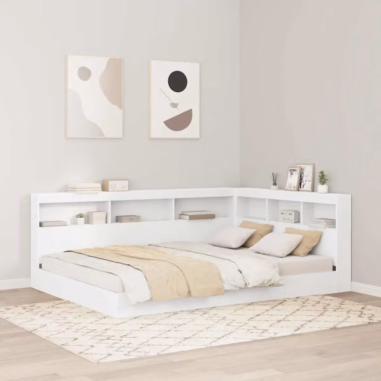 vidaXL Testata del letto con contenitore e porta USB, Bianco lucido, L: 207,5 cm x H: 76,5 cm x P: 157,5 cm