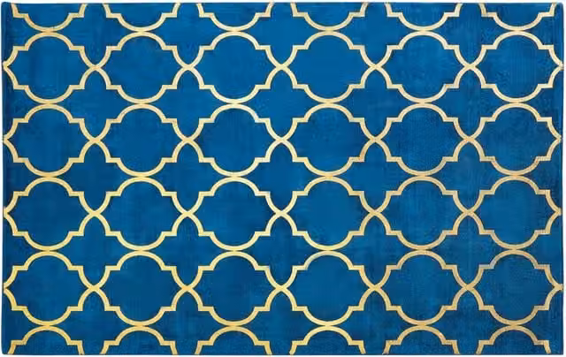 Tappeto Beliani Blu e Oro con Motivo Geometrico in Viscosa e Cotone Stile Glamour L: 140 cm x P: 200 cm