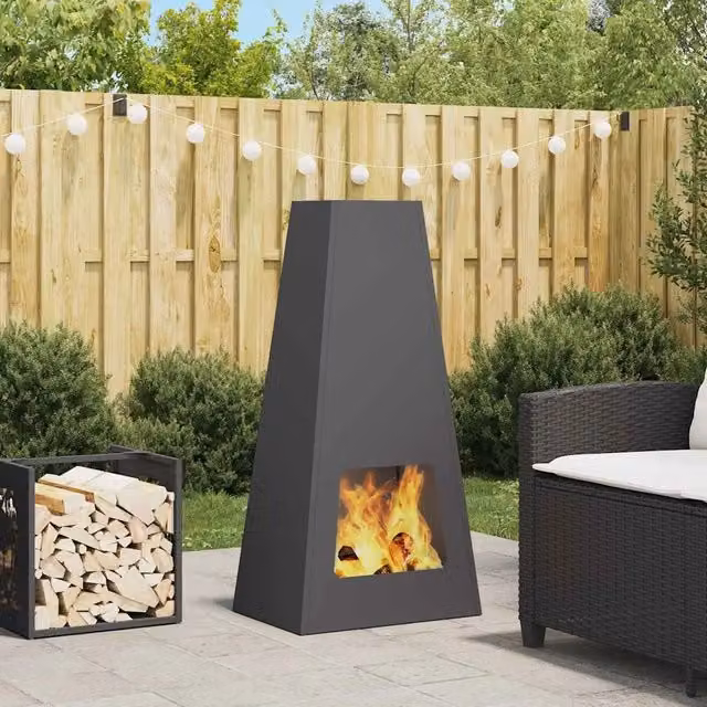 Chiminea vidaXL in acciaio nero per legna L: 50 cm, P: 35 cm, H: 100 cm