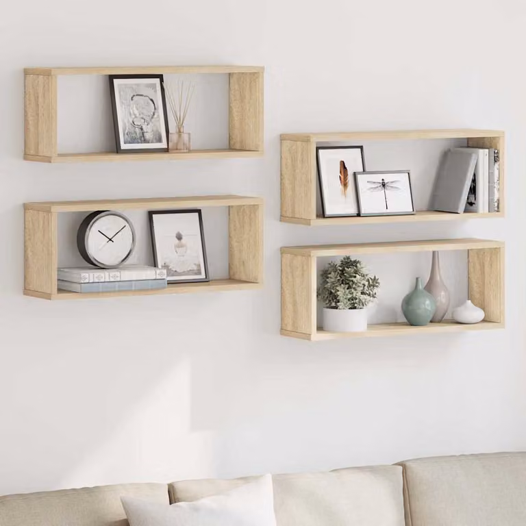 Set di 4 mensole a cubo da parete vidaXL in legno Rovere Sonoma, L 60 cm x P 23 cm x H 15 cm
