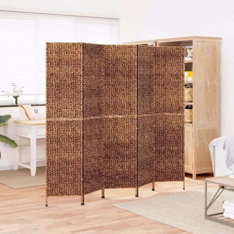 Divisorio Ambienti vidaXL a 5 Pannelli in Metallo e Rattan Marrone H: 180 cm, L: 205 cm