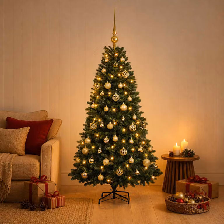Albero di Natale artificiale verde vidaXL con 150 LED luce bianca calda, Altezza: 120 cm