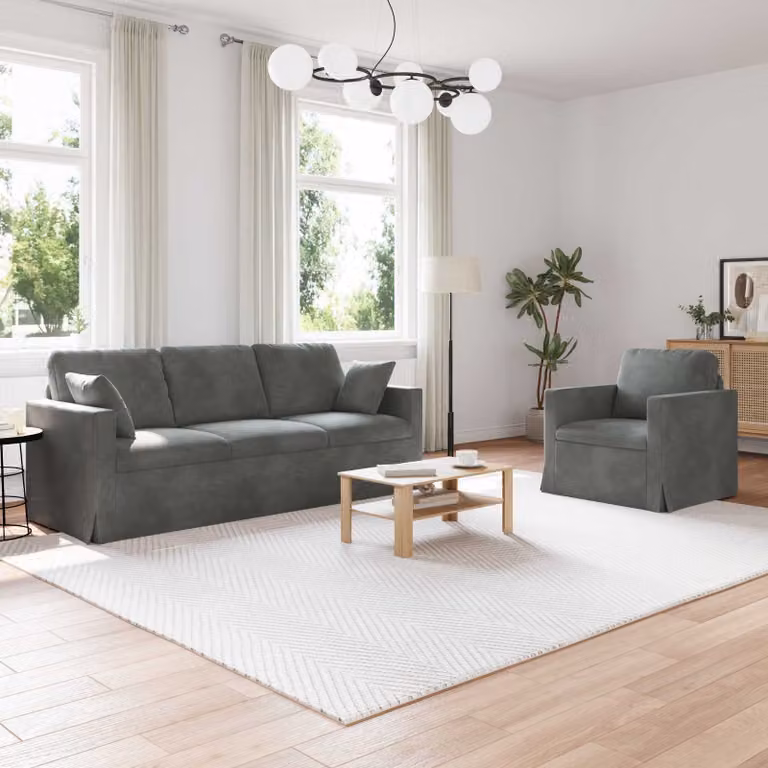 Set di 2 divani moderni vidaXL in velluto grigio scuro con struttura in metallo e coperture rimovibili