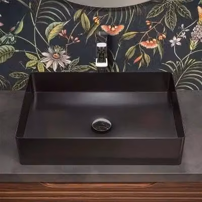 Lavabo da appoggio rettangolare INBAGNO in acciaio inox nero opaco L: 58 cm, P: 38 cm, H: 9,5 cm
