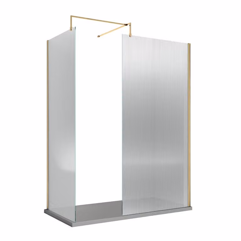 Box Doccia Walk In Hudson Reed in Vetro con Piatto Doccia Rettangolare Bianco e Finitura Oro L: 140 cm, P: 80 cm