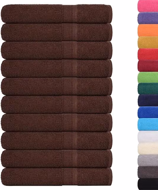 Set di 10 asciugamani vidaXL in cotone spugna marrone, L 100 cm x P 200 cm, 360 g/m²