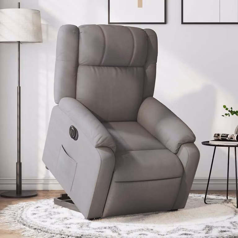 vidaXL Poltrona Alzapersona Reclinabile Elettrica in Tessuto Beige e Grigio con Braccioli