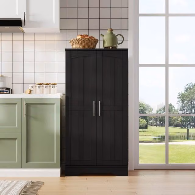 Armadio da cucina MINIMAL con luce LED integrata, 2 ante e ripiani regolabili, nero opaco, L: 120 cm, P: 40 cm, H: 60 cm