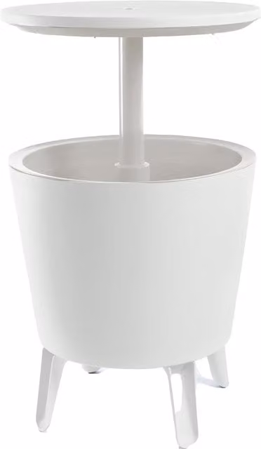 Keter Cool Bar Contenitore Portaghiaccio e Tavolino Regolabile, Bianco, L/P/H: 49,5 x 49,5 x 5 x 84,5 cm