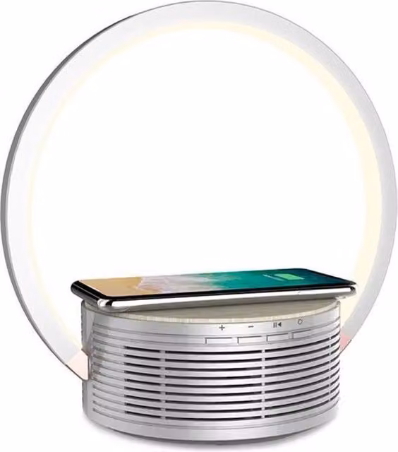 Lampada da tavolo LED multifunzione Majestic con altoparlante Bluetooth 5.1 e ricarica wireless 10W colore Bianco
