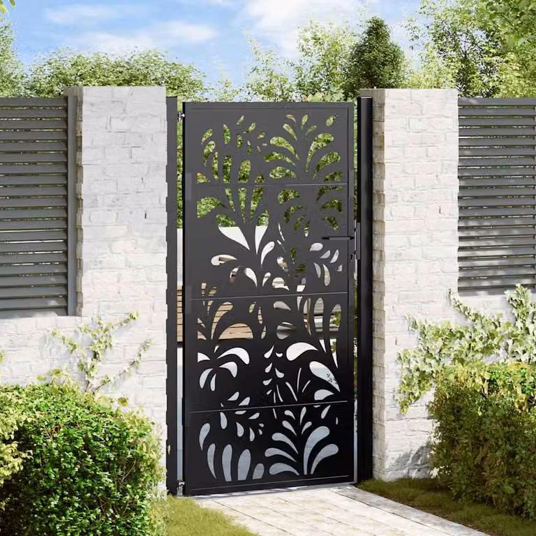 Cancello singolo da giardino vidaXL in acciaio nero con design ondulato L: 110 cm, H: 175 cm
