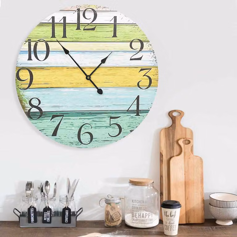 Orologio da parete analogico moderno vidaXL multicolore in legno, diametro: 60 cm