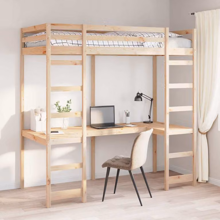 Struttura per letto soppalco singolo vidaXL in pino massello naturale per cameretta o ufficio casa
