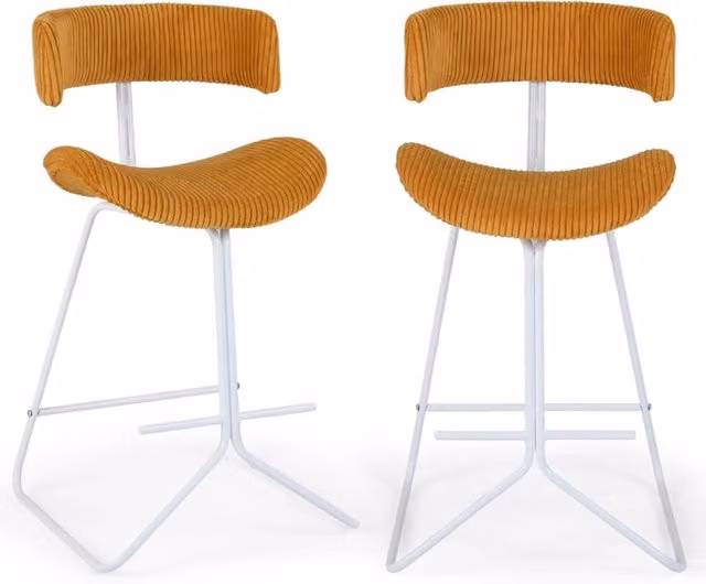 Set di 2 Sgabelli da Bar Costway in Velluto o Corduroy con Schienale Curvo e Poggiapiedi, Design Retro per Cucina e Soggiorno, Disponibili in Arancione o Bianco