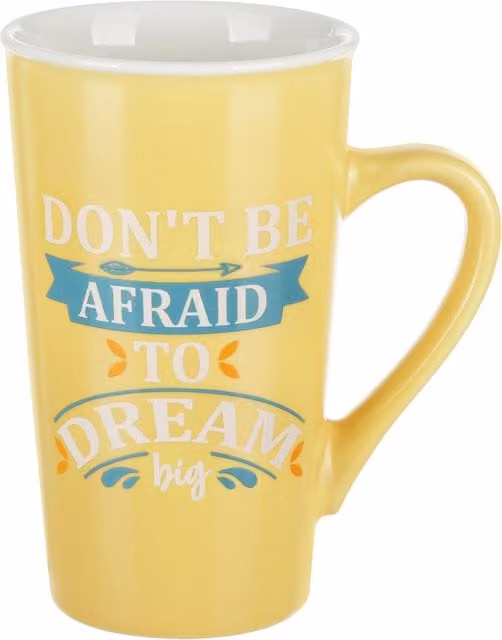 Tazza alta KASANOVA in porcellana giallo opaco con scritta, 520 ml