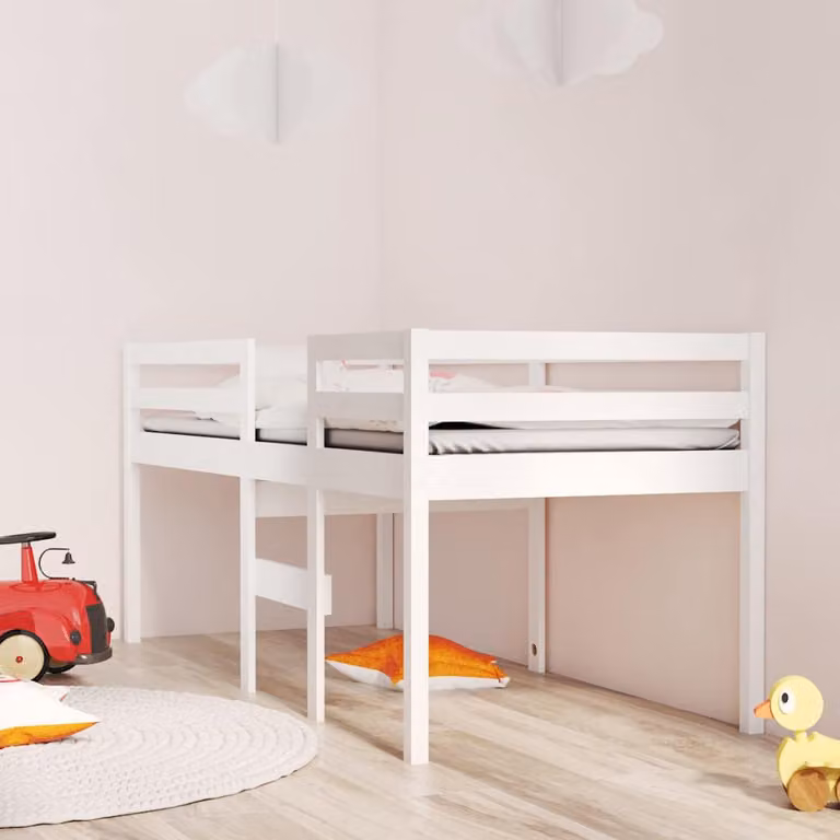 vidaXL Letto a Soppalco Singolo per Bambini in Legno Massello di Pino Bianco L/P/H: 200 x 90 x 175 cm
