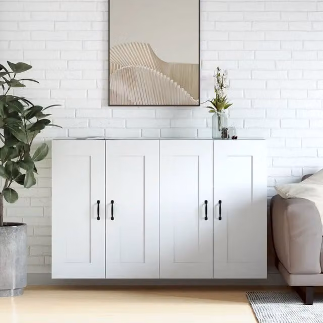 Set di 2 armadietti da parete vidaXL bianchi in legno con ante a battente e ripiani interni per bagno in stile moderno