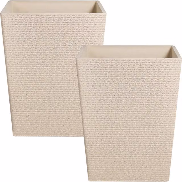 Set di 2 vasi da giardino grandi Beliani in materiale sintetico con effetto a coste, colore beige, L/P/H: 53 x 34 x 42 cm