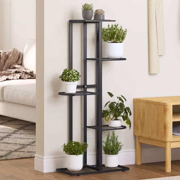 vidaXL Piedistallo per Piante a 5 Piani in Metallo Nero Opaco L: 43 cm, P: 22 cm, H: 98 cm