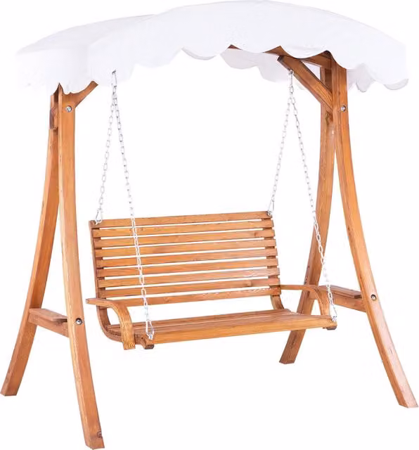 Dondolo da giardino Beliani a 2 posti con struttura in legno di larice e baldacchino autoportante, L/P/H: 164 x 128 x 188 cm