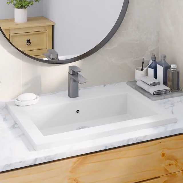 Lavandino da appoggio in granito composito vidaXL bianco rettangolare L: 60 cm, P: 45 cm, H: 12 cm