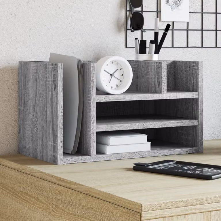 Organizer da scrivania vidaXL con scomparti multipli in legno multistrato, Grigio Sonoma, L 44,5 cm x P 24 cm x H 25 cm