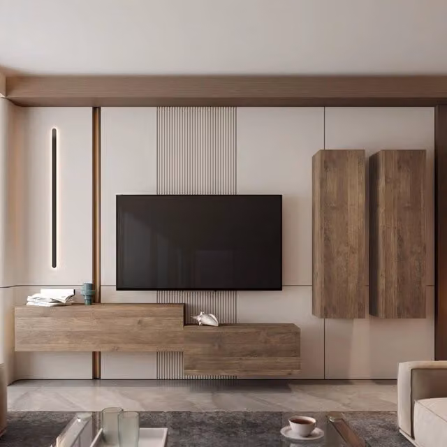 Parete Attrezzata Modulabile Gasoraba DMORA per Soggiorno, Marrone, Design Moderno