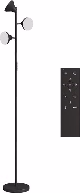Lampada da terra HOMCOM con 3 teste LED regolabili, telecomando e timer, colore nero, Ø 25 x H 170 cm