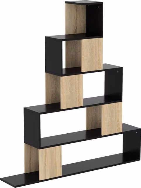 Scaffale Contenitore HOMCOM con Libreria Geometrica a 5 Livelli, Design Moderno in Metallo e Legno, Nero e Legno Naturale