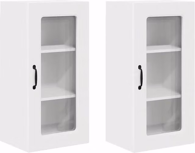 Set di 2 pensili moderni HELLOSHOP26 per cucina o soggiorno in legno composito bianco con ante in vetro e ripiani interni L/P/H: 40 x 31 x 80 cm