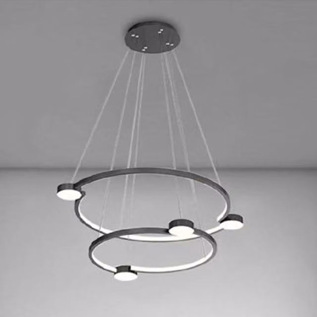 Trade Shop Lampadario a Sospensione LED Moderno con 2 Cerchi e Telecomando, Nero, 60W