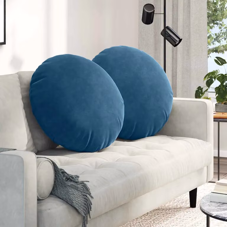 Set di 2 cuscini per seduta rotondi vidaXL in velluto blu con rivestimento rimovibile, Ø 80 cm