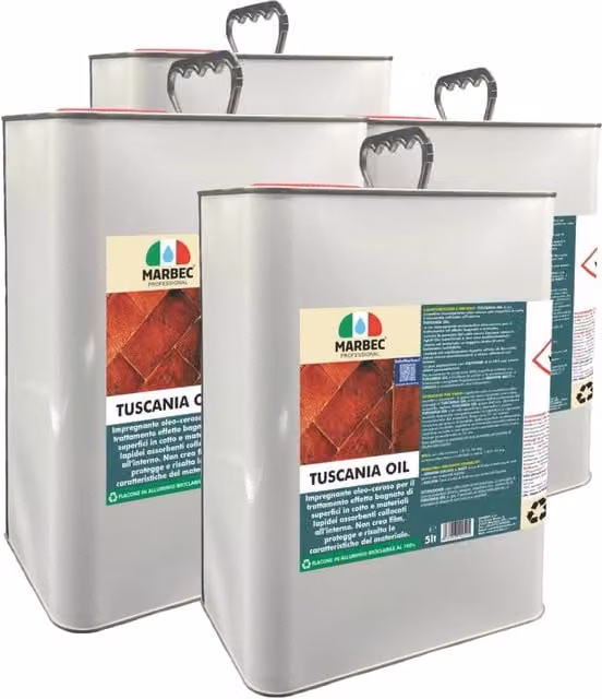 Trattamento per cotto Marbec Tuscania Oil a base di olio e cera, confezione da 4 x 5 l