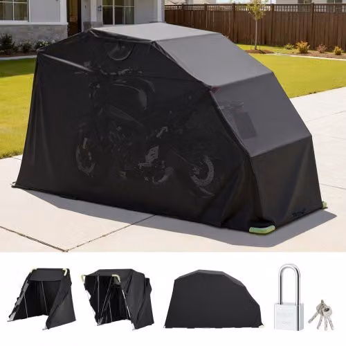 Copertura per Motocicletta VEVOR in Tessuto Oxford 600D con Serratura di Sicurezza e Finestre di Ventilazione, Nero, L: 346 cm, P: 137,5 cm, H: 190 cm