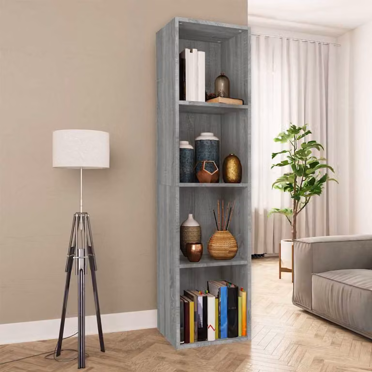 Libreria e Mobile TV vidaXL in Legno Multistrato e MDF, Grigio, L 36 cm x P 30 cm x H 143 cm