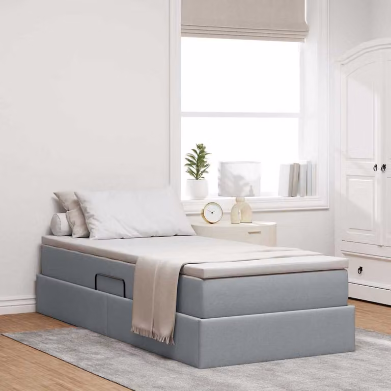 Letto con contenitore e materasso ibrido vidaXL Grigio chiaro L 100 x P 200 cm