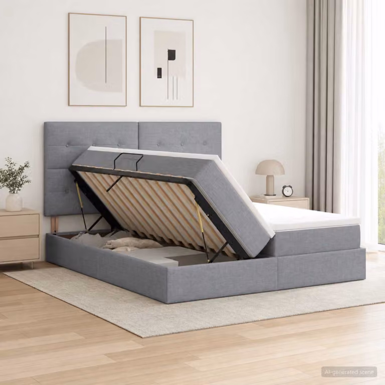 Letto con contenitore vidaXL in tessuto grigio con base a sollevamento L/P/H: 180 x 200 x 140 cm