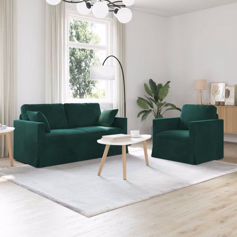 Set di 2 divani vidaXL in velluto verde scuro con struttura in metallo per soggiorno e camera da letto L: 158 cm, P: 78 cm, H: 80 cm