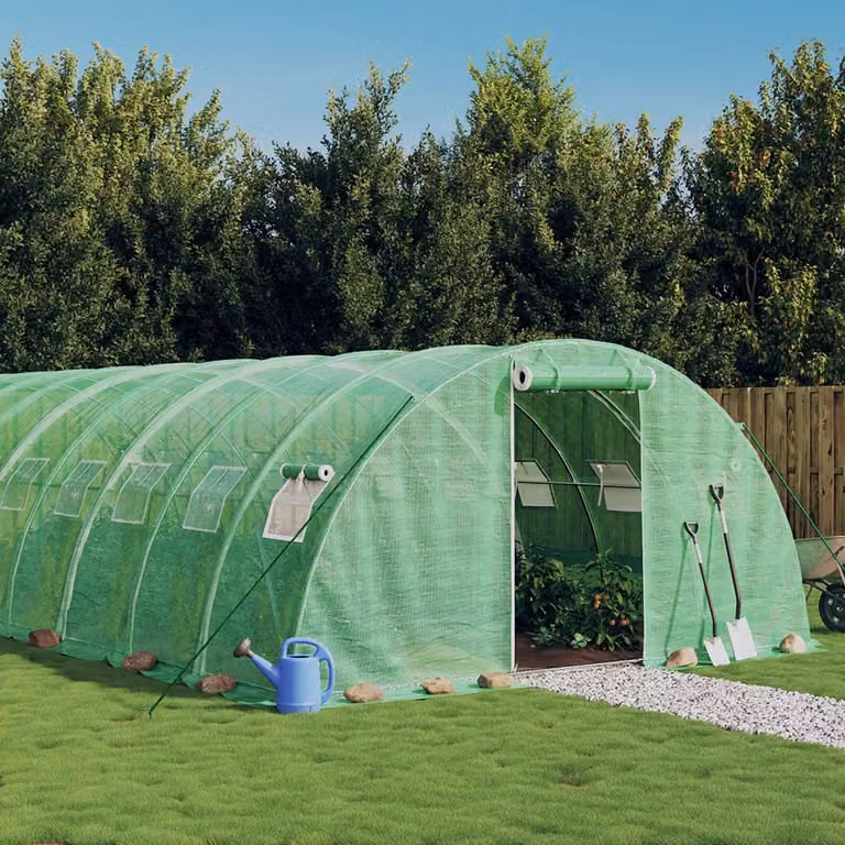Serra vidaXL con telaio in acciaio galvanizzato verde e copertura in policarbonato, L: 8 m, P: 4 m, H: 2 m