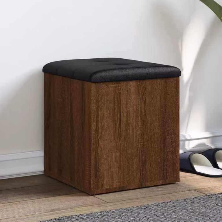 Panca porta scarpe vidaXL in legno rovere marrone e nero con seduta in ecopelle, L/P/H: 42 x 42 x 45 cm