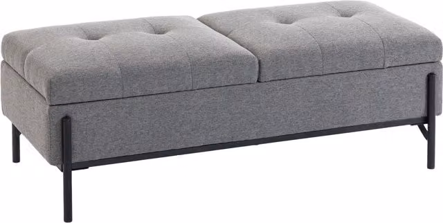 Panca Contenitore HOMCOM in Lino Grigio con 2 Scomparti e Imbottitura Extra Spessa, L 117 x P 50 x H 44 cm