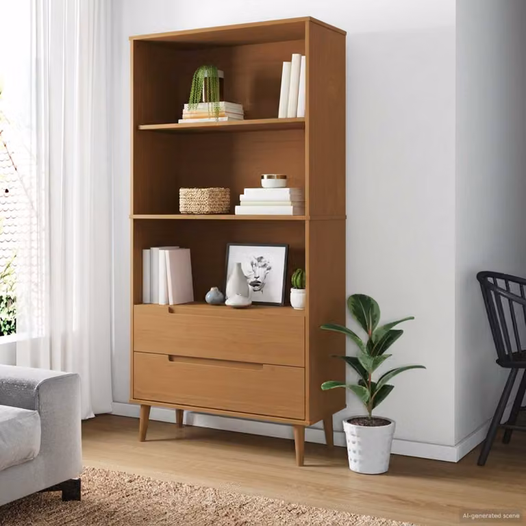 Libreria MOLDE vidaXL in legno massello di pino marrone L 85 cm x P 35 cm x H 170,5 cm