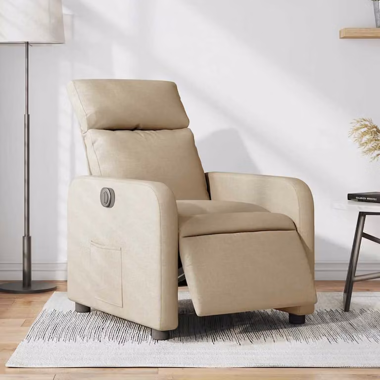 Poltrona elettrica reclinabile vidaXL in tessuto beige con braccioli e funzione auto-return