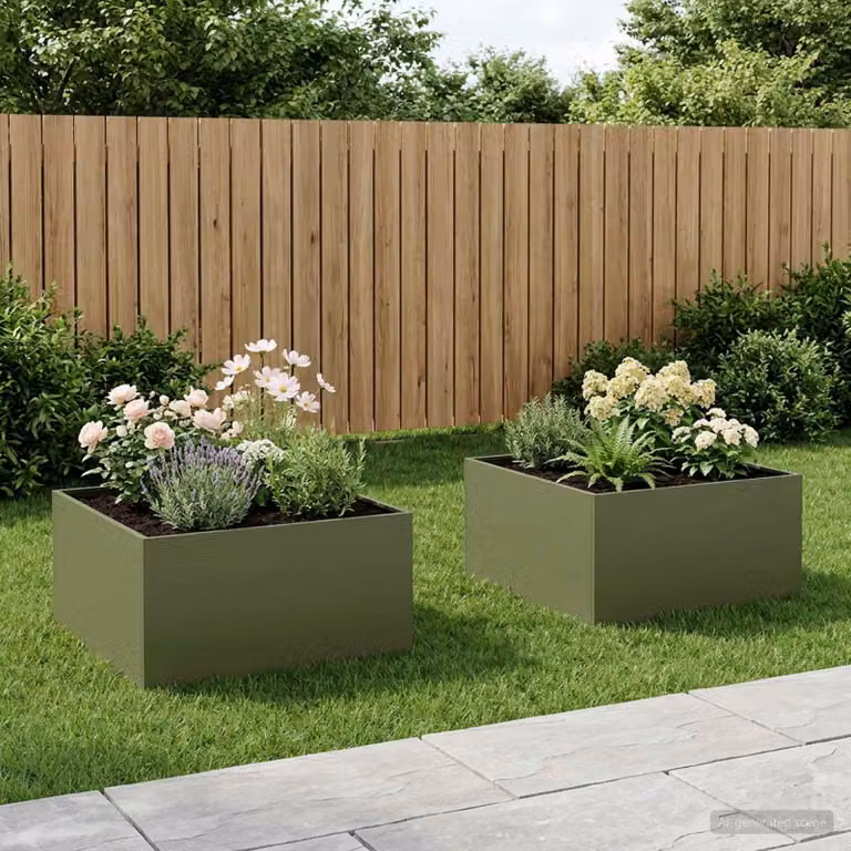 Set di 2 vasi da giardino vidaXL in metallo verde, L: 100 cm, P: 100 cm, H: 40 cm