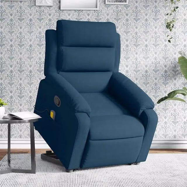vidaXL Poltrona Alzapersona Massaggiante Reclinabile Blu in Velluto con Braccioli