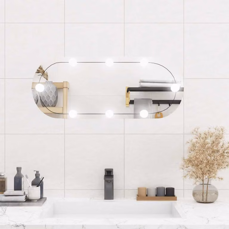 Specchio da parete ovale con luci LED vidaXL, colore argento, L 30 cm x H 70 cm