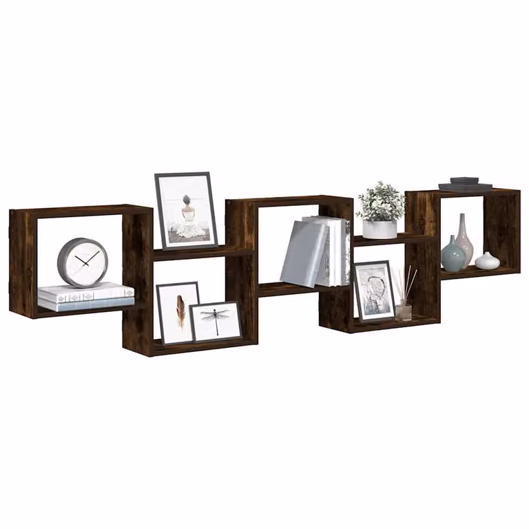 vidaXL Mensola a Cubo da Parete con 5 Scomparti in MDF Colore Marrone Rovere Fumo