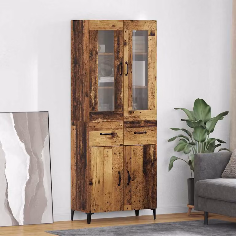 Credenza moderna vidaXL in legno e metallo marrone con ante in vetro per soggiorno L: 69,5 cm, P: 34 cm, H: 180 cm