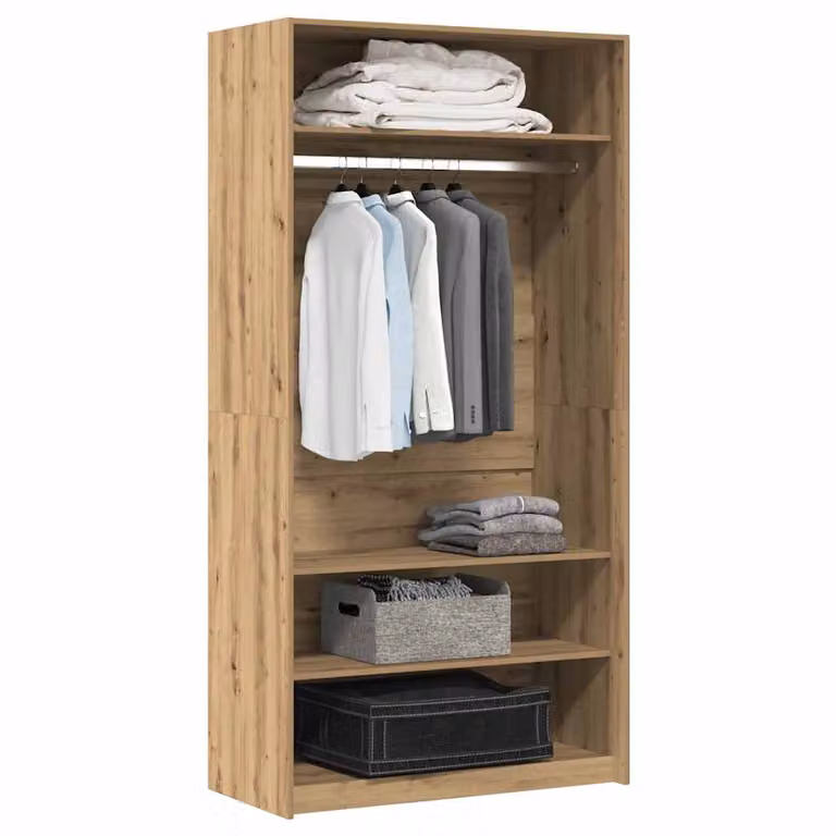 Armadio in legno multistrato vidaXL color rovere marrone con ante a battente e ripiani interni, L: 100 cm, P: 50 cm, H: 200 cm