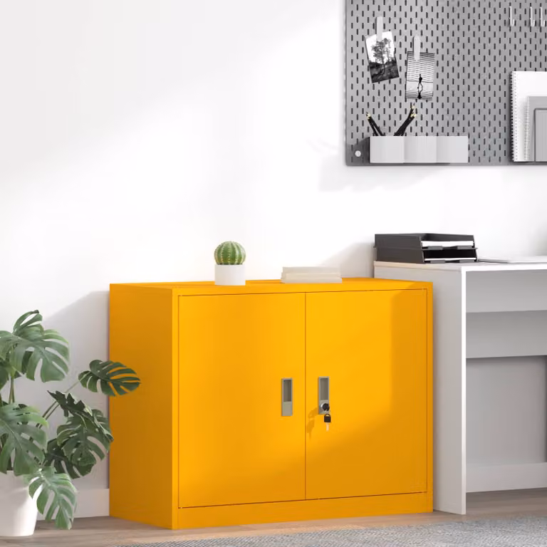 Armadio in metallo vidaXL stile industriale con ante a battente e serratura, Giallo, L: 90 cm, P: 40 cm, H: 70 cm